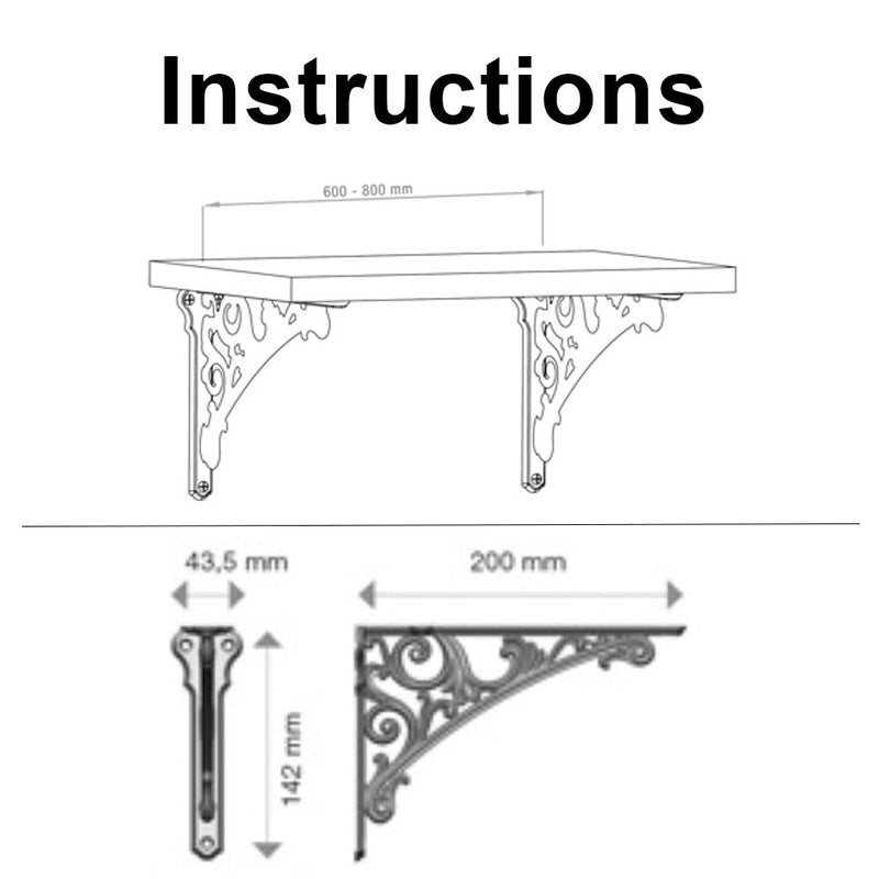 HARPOON 8 Inch Shelf Brackets 2 Pack Heavy Duty Wall Bracket Baroque Kitchen Decorative Rack Shelves Black - Image 4